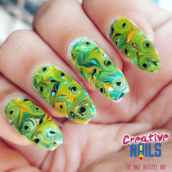 Peacock Feather Dragmarble Nail Art